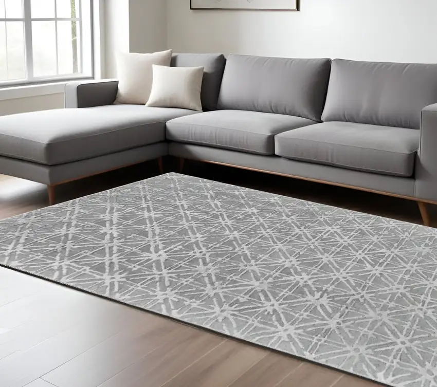 Gray And Silver Wool Abstract Tufted Handmade Area Rug Photo 1