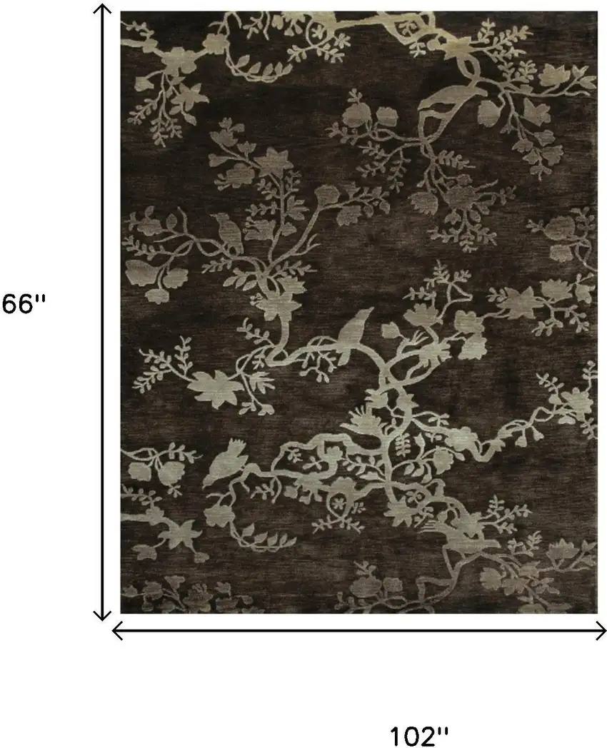 Gray And Silver Wool Floral Hand Knotted Area Rug Photo 5