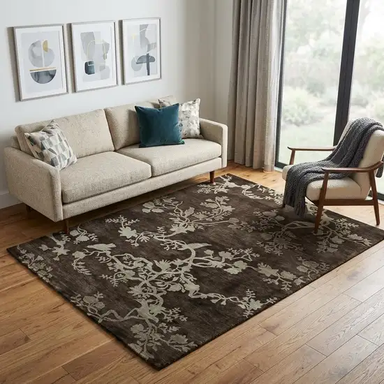 Gray And Silver Wool Floral Hand Knotted Area Rug Photo 1