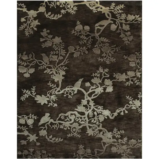 Gray And Silver Wool Floral Hand Knotted Area Rug Photo 2