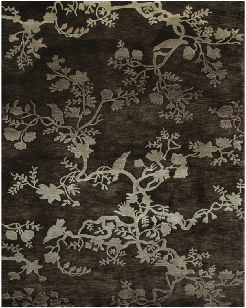 Gray And Silver Wool Floral Hand Knotted Area Rug Photo 2