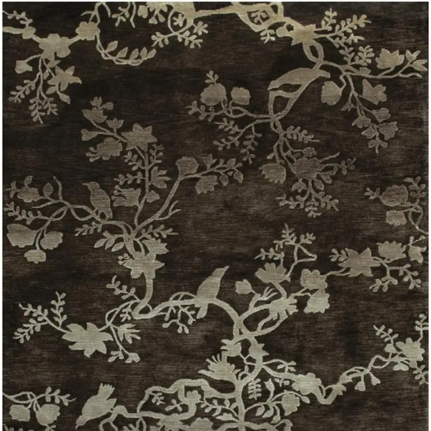 Gray And Silver Wool Floral Hand Knotted Area Rug Photo 4
