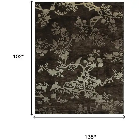 Gray And Silver Wool Floral Hand Knotted Area Rug Photo 5