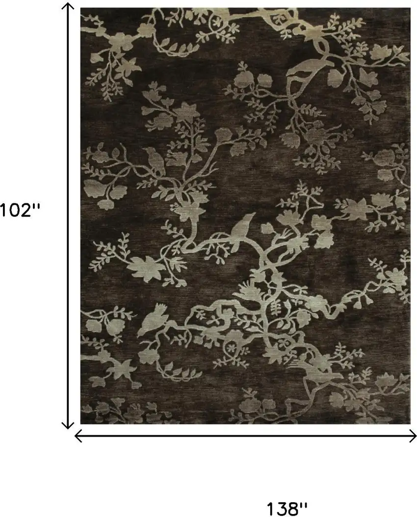 Gray And Silver Wool Floral Hand Knotted Area Rug Photo 5
