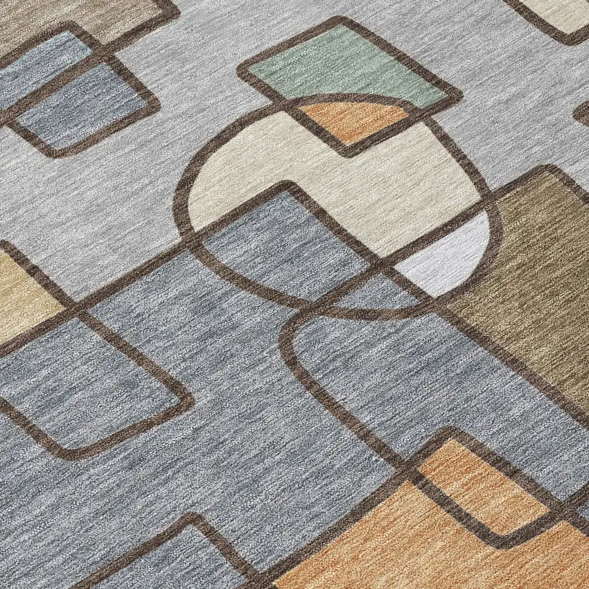 Gray And Sky Blue Geometric Washable Indoor Outdoor Area Rug Photo 9