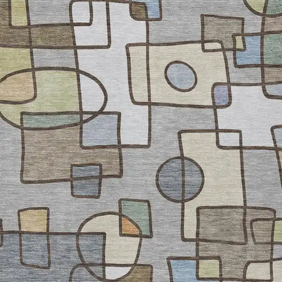 Gray And Sky Blue Geometric Washable Indoor Outdoor Area Rug Photo 2