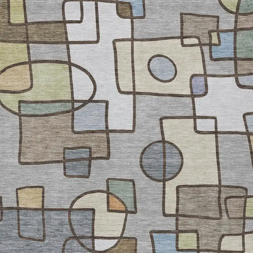 Gray And Sky Blue Geometric Washable Indoor Outdoor Area Rug Photo 2