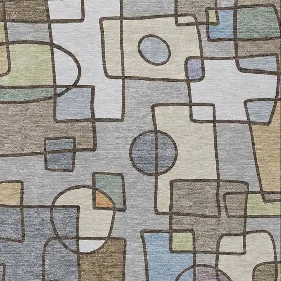 Gray And Sky Blue Geometric Washable Indoor Outdoor Area Rug Photo 2