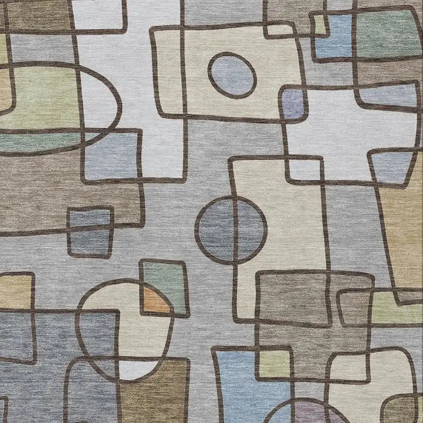 Gray And Sky Blue Geometric Washable Indoor Outdoor Area Rug Photo 2
