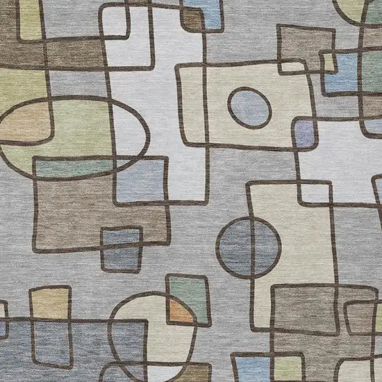 Gray And Sky Blue Geometric Washable Indoor Outdoor Area Rug Photo 2