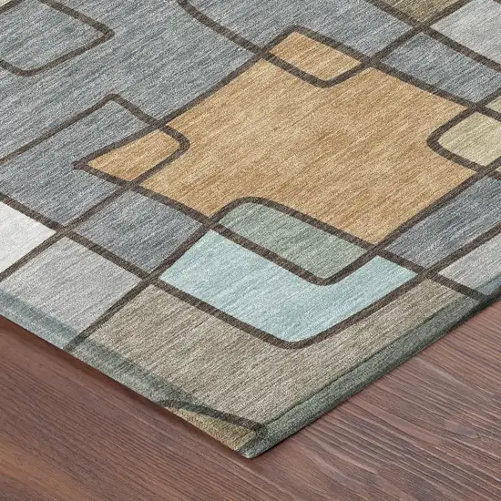 Gray And Sky Blue Geometric Washable Indoor Outdoor Area Rug Photo 8