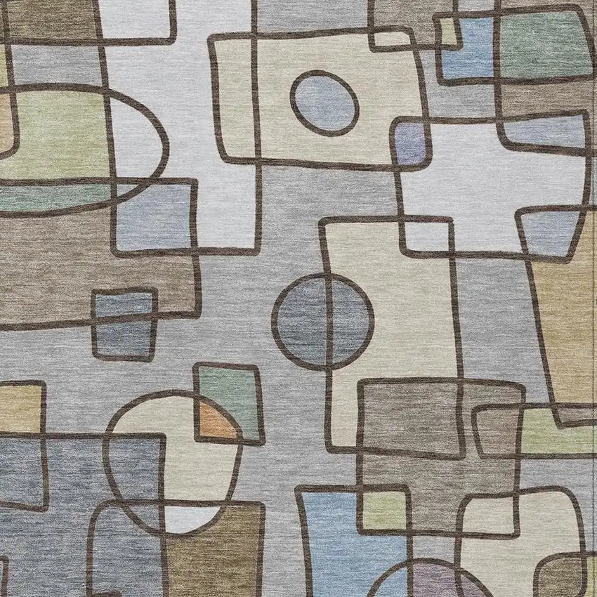 Gray And Sky Blue Geometric Washable Indoor Outdoor Area Rug Photo 2