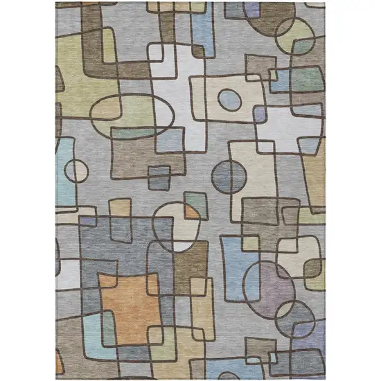 Gray And Sky Blue Geometric Washable Indoor Outdoor Area Rug Photo 1
