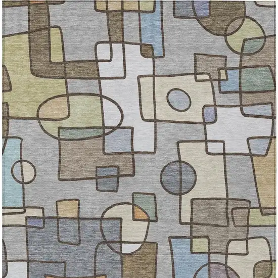 Gray And Sky Blue Geometric Washable Indoor Outdoor Area Rug Photo 3