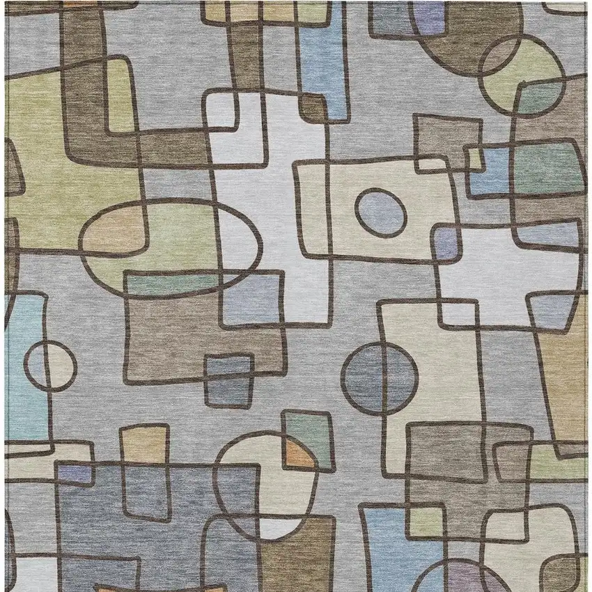 Gray And Sky Blue Geometric Washable Indoor Outdoor Area Rug Photo 3