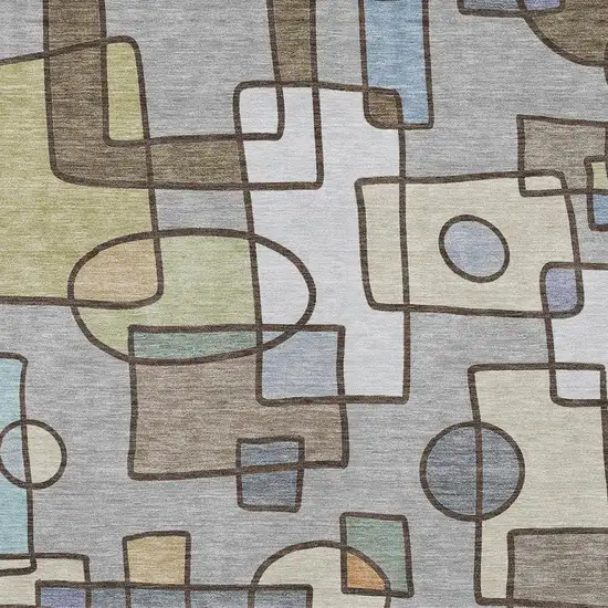 Gray And Sky Blue Geometric Washable Indoor Outdoor Area Rug Photo 2