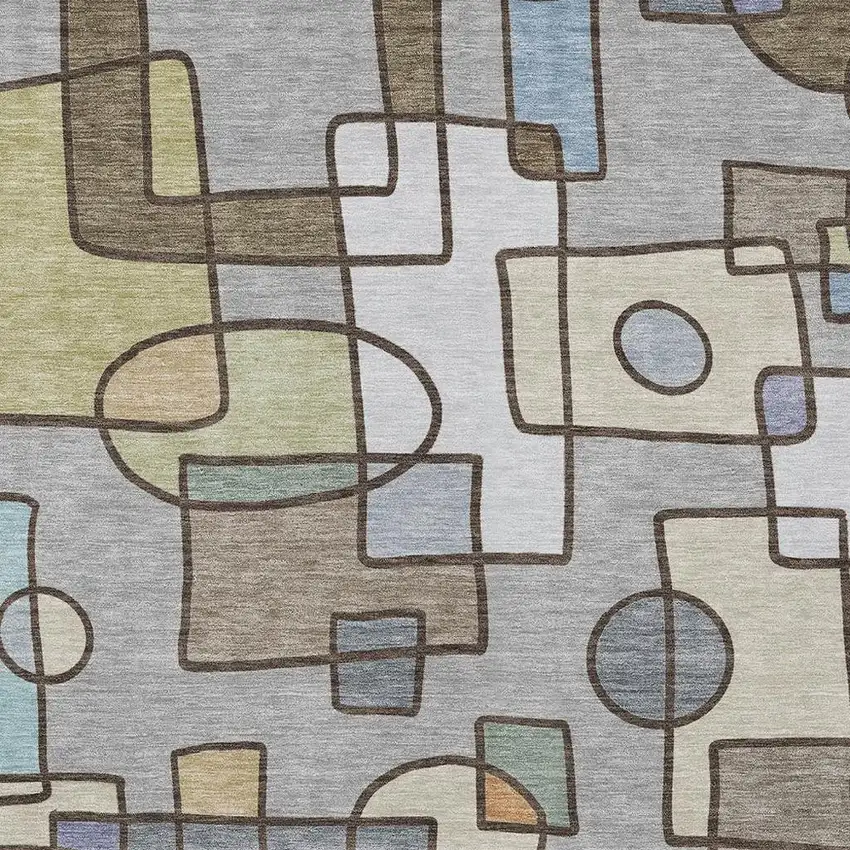 Gray And Sky Blue Geometric Washable Indoor Outdoor Area Rug Photo 2