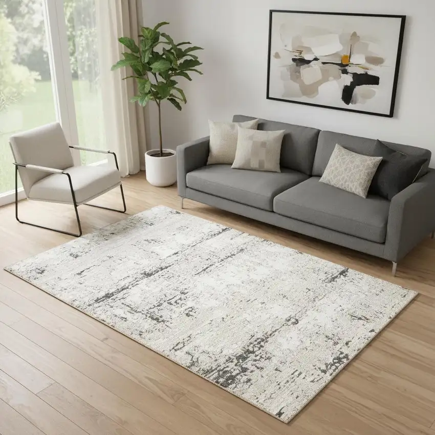 Gray And Slate Gray Abstract Distressed Area Rug Photo 1
