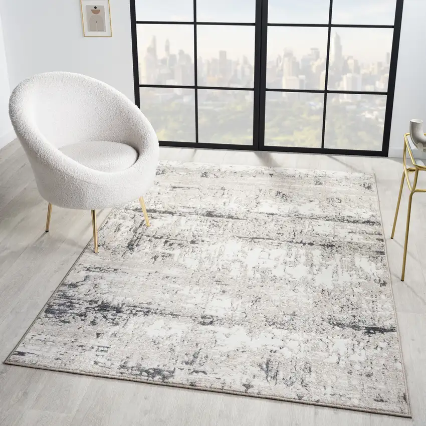 Gray And Slate Gray Abstract Distressed Area Rug Photo 8