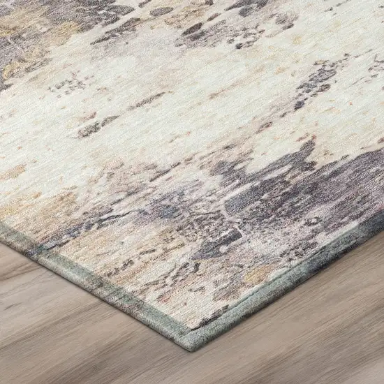 Gray And Tan Abstract Washable Indoor Outdoor Area Rug Photo 8