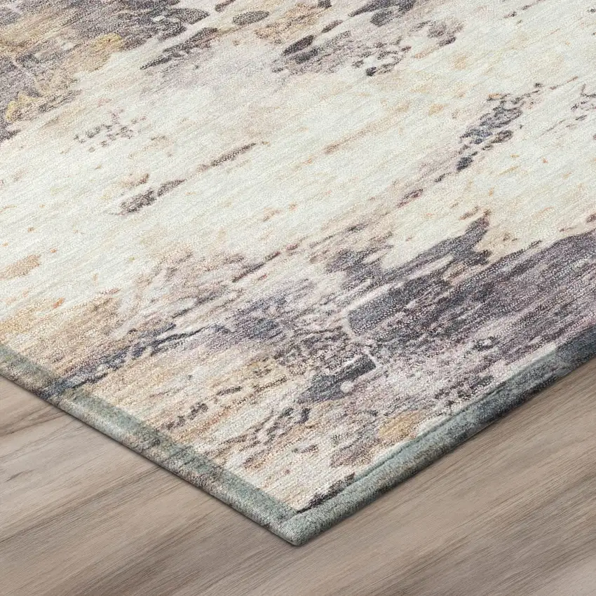 Gray And Tan Abstract Washable Indoor Outdoor Area Rug Photo 8