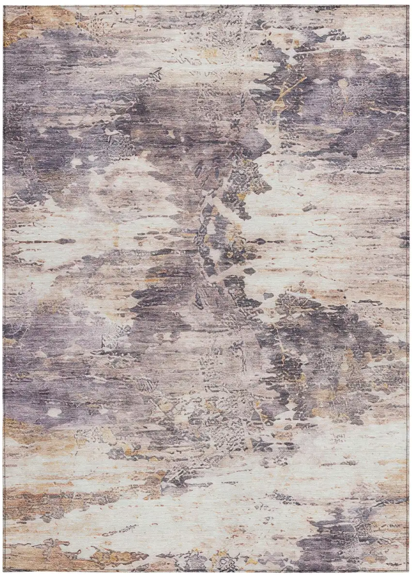 Gray And Tan Abstract Washable Indoor Outdoor Area Rug Photo 2