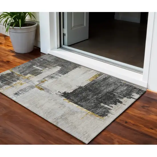 Gray And Tan Abstract Washable Indoor Outdoor Area Rug Photo 1