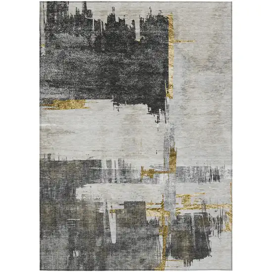 Gray And Tan Abstract Washable Indoor Outdoor Area Rug Photo 1