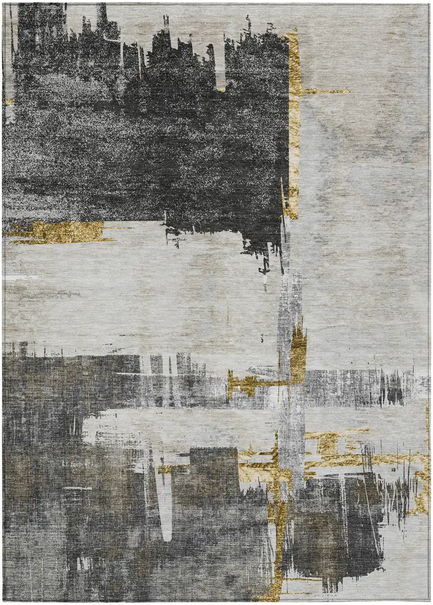 Gray And Tan Abstract Washable Indoor Outdoor Area Rug Photo 1