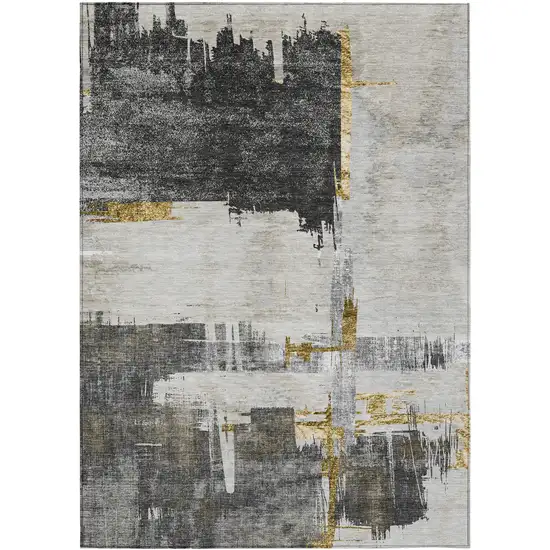 Gray And Tan Abstract Washable Indoor Outdoor Area Rug Photo 1