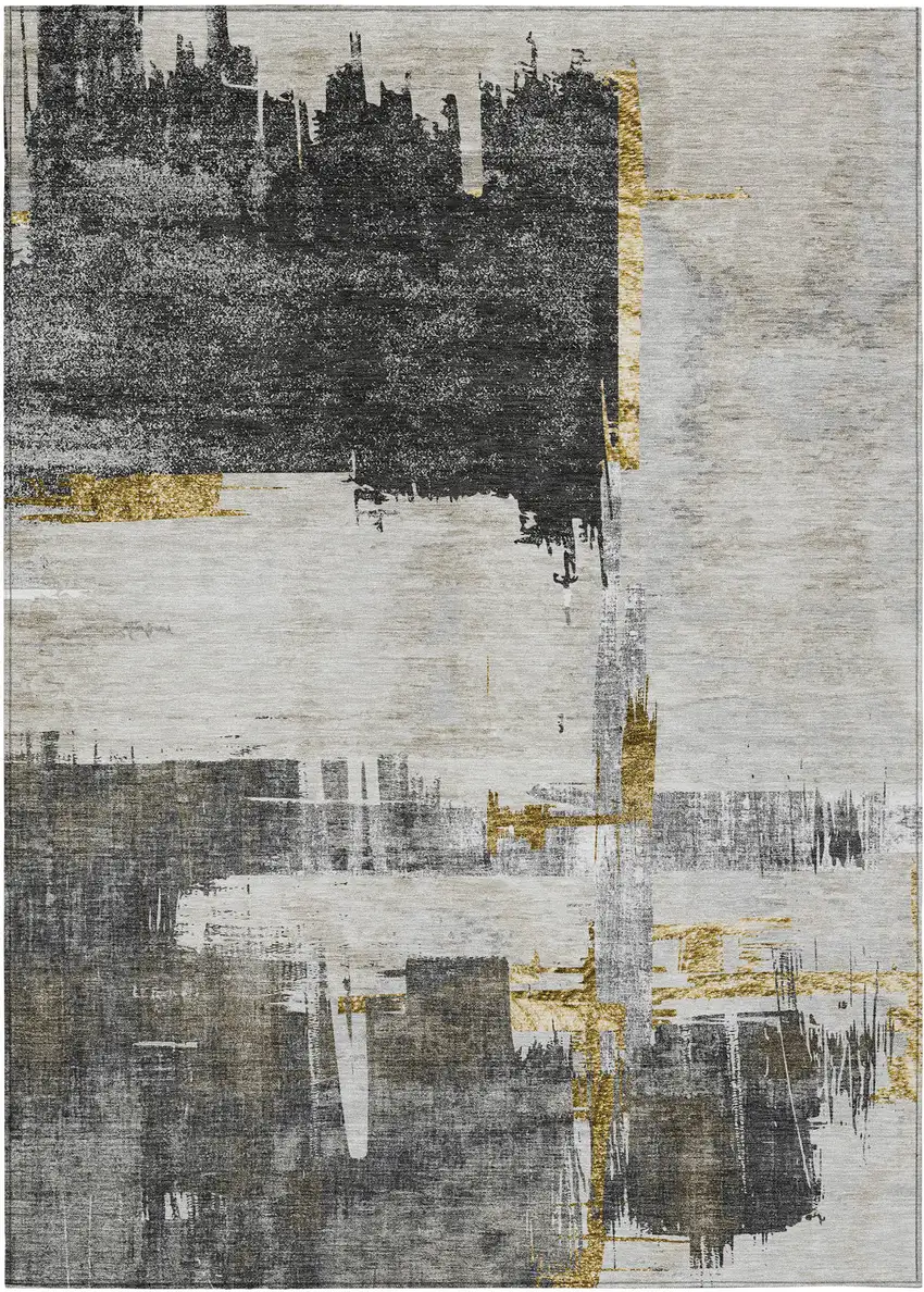 Gray And Tan Abstract Washable Indoor Outdoor Area Rug Photo 1