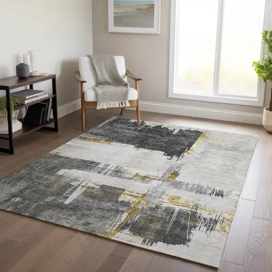 Gray And Tan Abstract Washable Indoor Outdoor Area Rug Photo 7