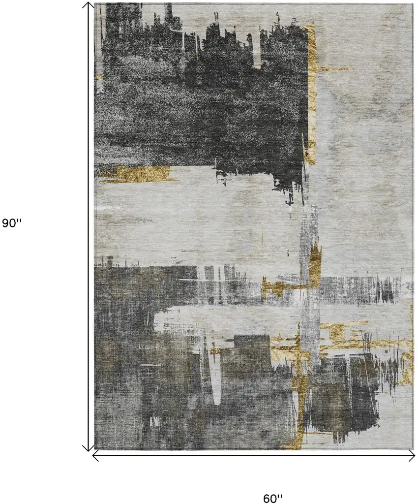 Gray And Tan Abstract Washable Indoor Outdoor Area Rug Photo 3