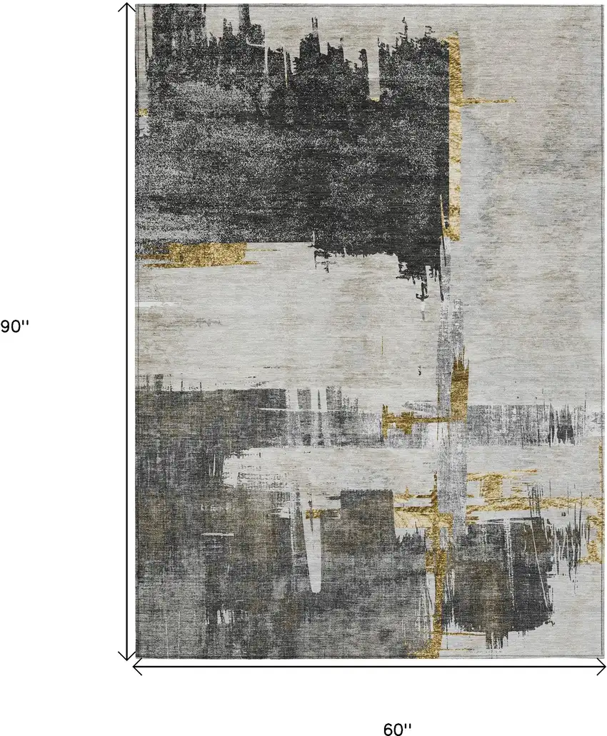 Gray And Tan Abstract Washable Indoor Outdoor Area Rug Photo 3