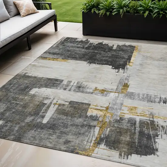 Gray And Tan Abstract Washable Indoor Outdoor Area Rug Photo 1