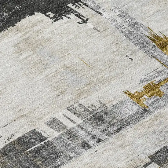 Gray And Tan Abstract Washable Indoor Outdoor Area Rug Photo 4