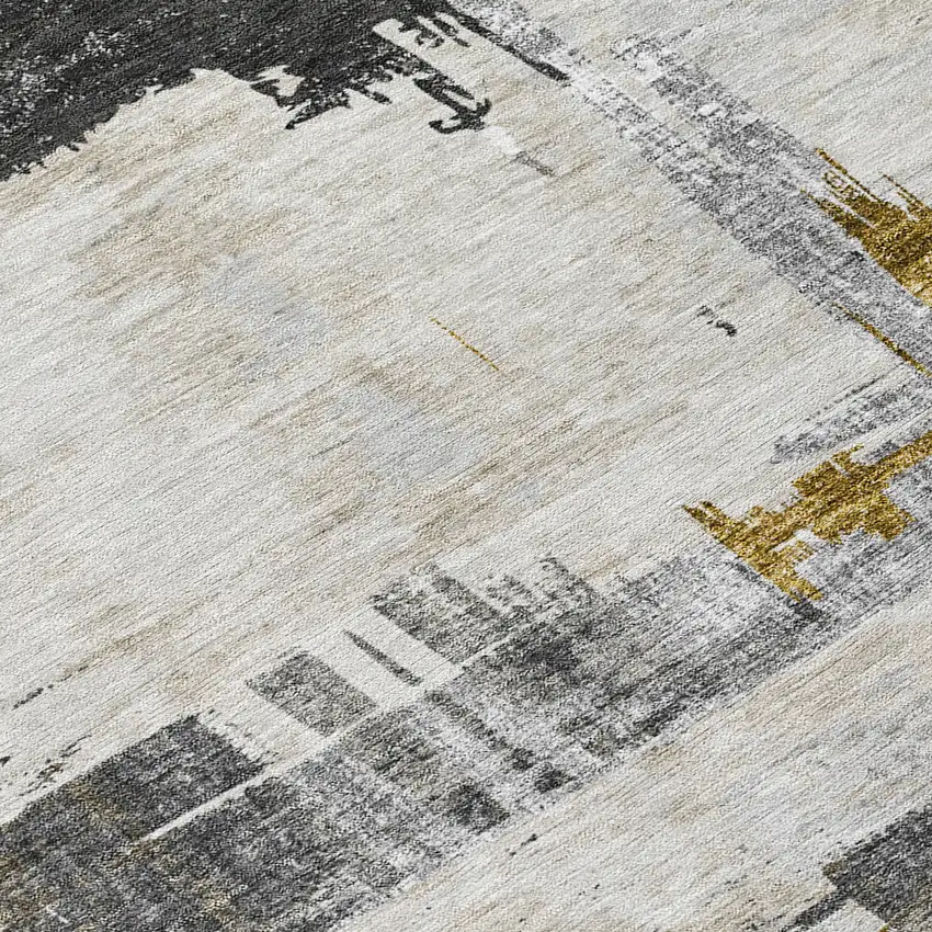 Gray And Tan Abstract Washable Indoor Outdoor Area Rug Photo 4