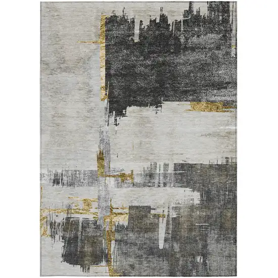 Gray And Tan Abstract Washable Indoor Outdoor Area Rug Photo 5