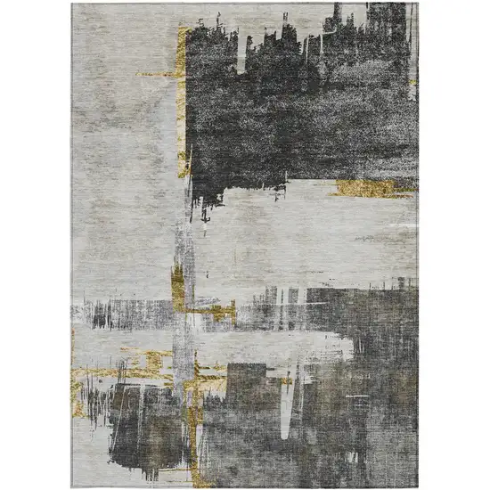 Gray And Tan Abstract Washable Indoor Outdoor Area Rug Photo 5