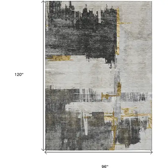 Gray And Tan Abstract Washable Indoor Outdoor Area Rug Photo 3