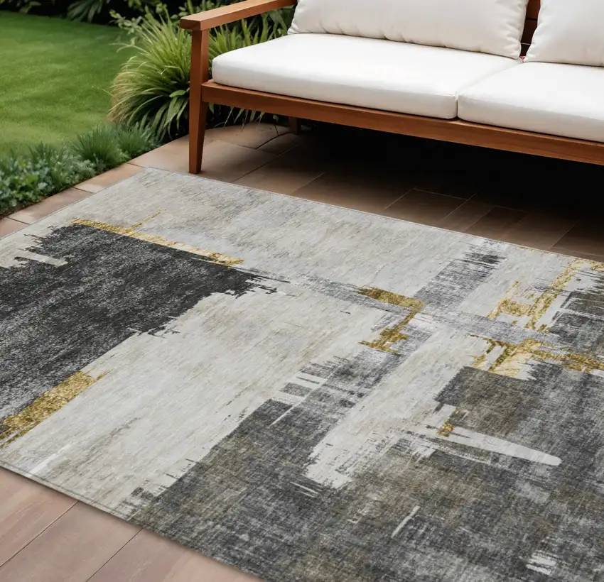 Gray And Tan Abstract Washable Indoor Outdoor Area Rug Photo 1