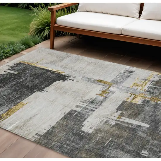 Gray And Tan Abstract Washable Indoor Outdoor Area Rug Photo 1