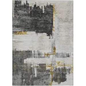 Photo of Gray And Tan Abstract Washable Indoor Outdoor Area Rug