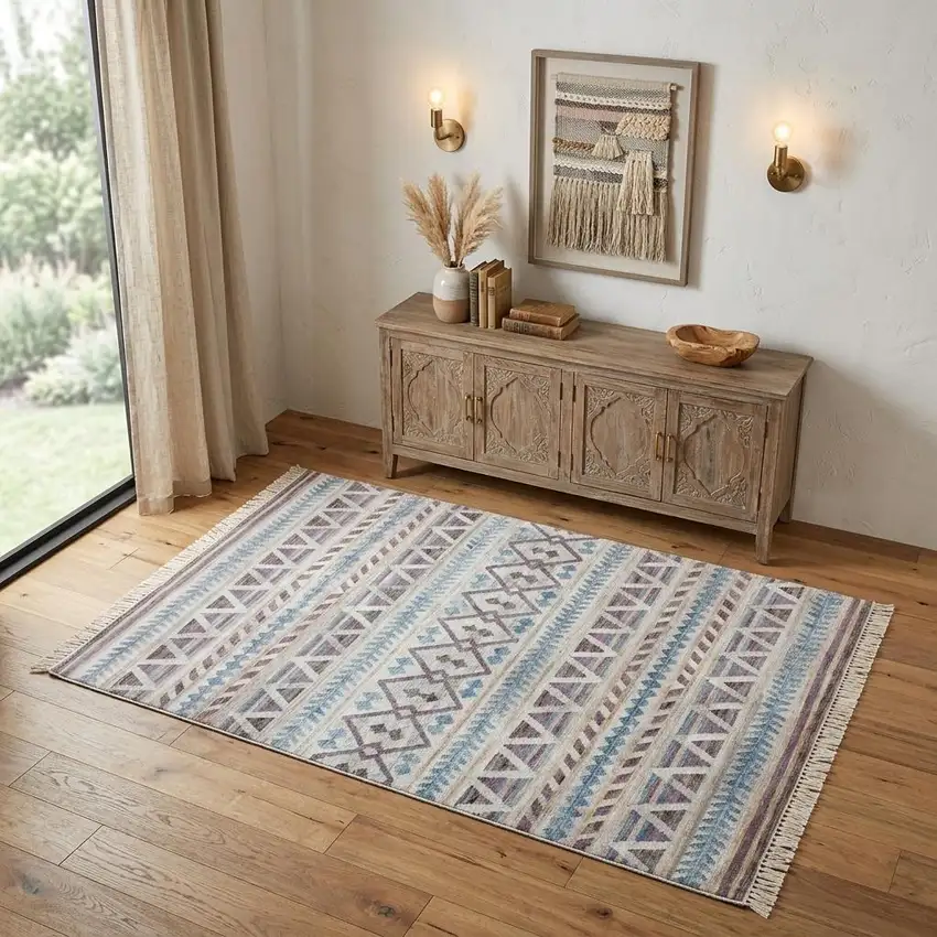 Gray And Tan Jute Geometric Hand Woven Area Rug Photo 1