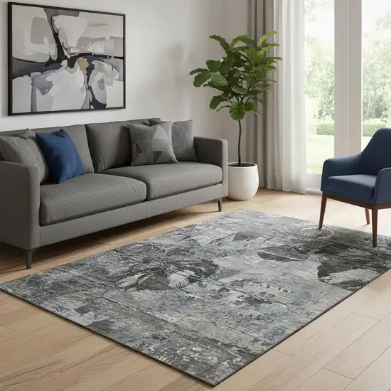 Gray And Taupe Abstract Washable Area Rug With UV Protection Photo 1