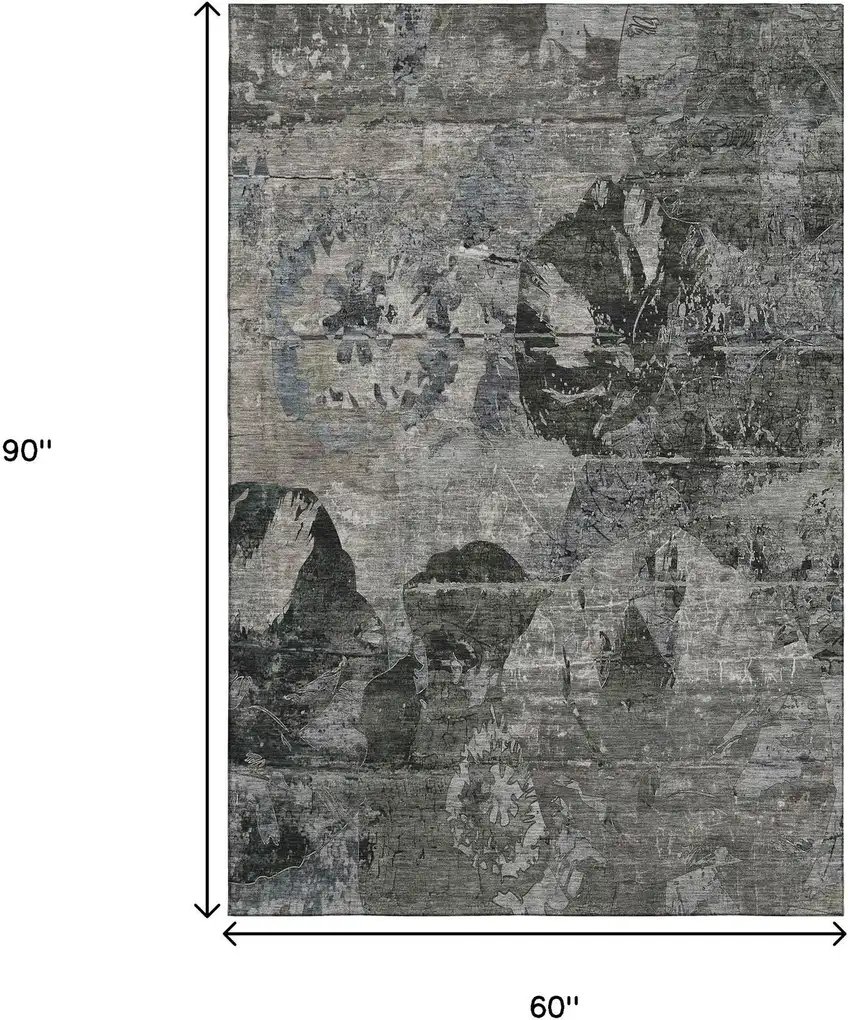 Gray And Taupe Abstract Washable Area Rug With UV Protection Photo 3