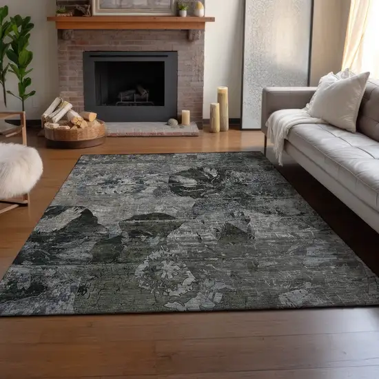 Gray And Taupe Abstract Washable Area Rug With UV Protection Photo 6