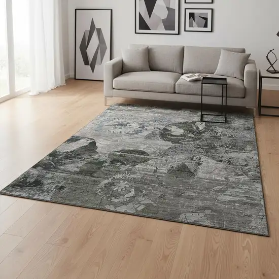 Gray And Taupe Abstract Washable Area Rug With UV Protection Photo 2