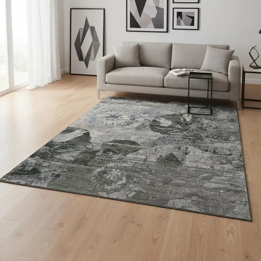 Gray And Taupe Abstract Washable Area Rug With UV Protection Photo 2