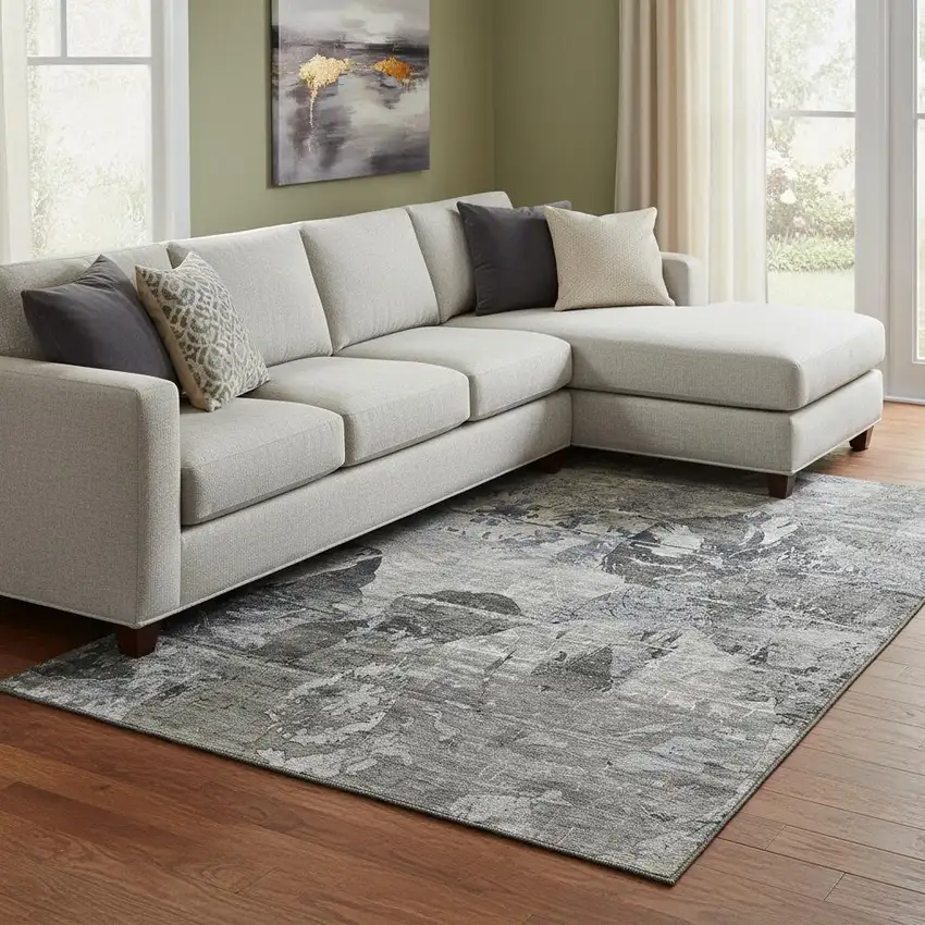 Gray And Taupe Abstract Washable Area Rug With UV Protection Photo 1